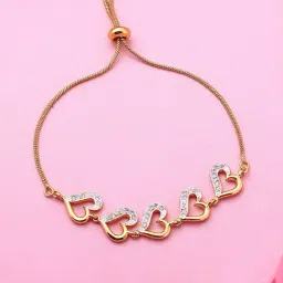 Estele Gold-Plated Heart Shaped Bracelet with White Crystals for Women-16