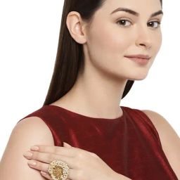 Zaveri Pearls Golden & Pearl White Alloy Cocktail Ring-30