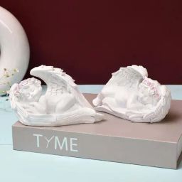 Tayhaa White Polyresin Sleeping Angels Of Eternal Love Showpiece - Set of 2-12