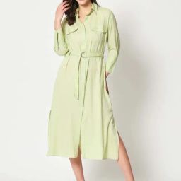 ZASTRAA Green Solid Dress-image-34