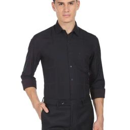 Arrow New York Ink Blue Cotton Slim Fit Checks Shirt-image-77