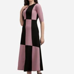 PURVAJA Lavender & Black Knitted Color-Block Midi Dress-picture-8
