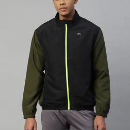Dida Black & Green Regular Fit Colour Block Sports Jacket-picture-6