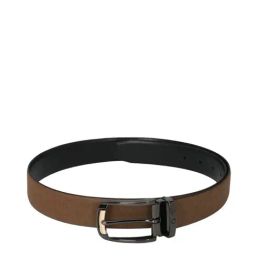 Louis Philippe Brown Leather Textured Reversible Belt-image-46