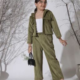 NEUDIS Girls Green Solid Jacket with Trousers-image-36