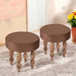 Ikiriya Roswell Taupe Brown Sheesham Wood Contemporary Stools in Teak Finish-image-81
