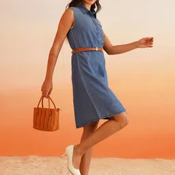 Beatnik Women Shirt Collar Denim A-Line Dress-picture-21