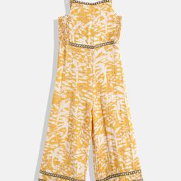 Mango Kids Girls Tropical Printed Basic Jumpsuit with Lace Inserts & Smocked Detail-image-10