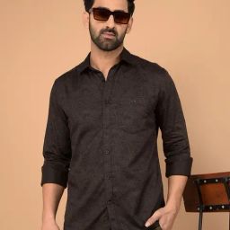 Crimsoune Club Brown Cotton Blend Slim Printed Shirt-image-44