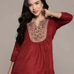 Aarke Ritu Kumar Maroon Zoya Solid Kurti-image-24