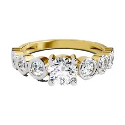 Sparkles Yellow Gold Lab Grown 9 Diamond 14KT 1.13ct Round Ring For Women-image-12