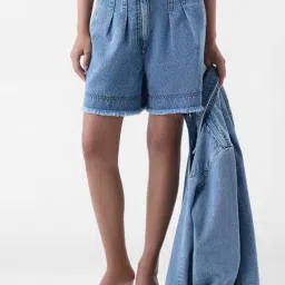 LOV by Westside Blue Fringe-Detailed High-Rise Denim Shorts-picture-36