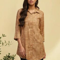 Biba Beige Printed A Line Short Kurti-23