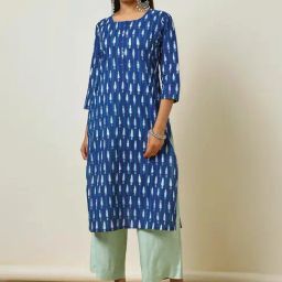 Soch Blue Cotton Printed Straight Kurta-image-60