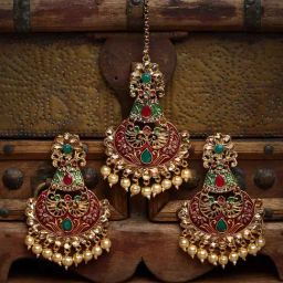 Panash Gold Plated Handcrafted Maang Tikka & Earrings Set-14