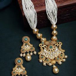 Panash Gold Plated White Kundan Studded & Beaded Handcrafted Jewellery Set-26