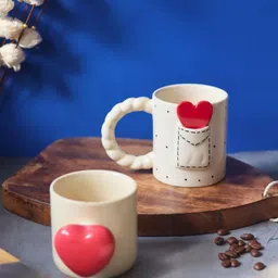 WEAVING HOMES Red & Cream-Coloured 2 Pieces Ceramic Glossy Cups-19