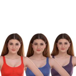 AROUSY Orange & Blue Cotton Beginner's Bra - Pack Of 3-picture-27