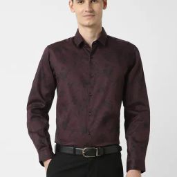 Peter England Maroon Cotton Slim Fit Printed Shirt-image-42