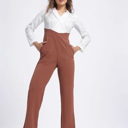 glitchez Bi-Color Chic Notched Lapel Collar Basic Jumpsuit-29