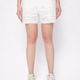Cover Story White Self Design Schiffli Shorts-picture-21