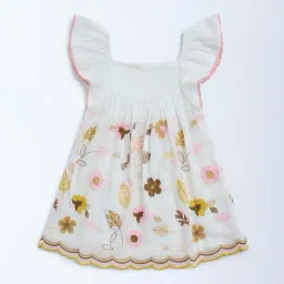 HOP Kids by Westside White Floral Embroidered Cotton A-Line Dress-picture-31