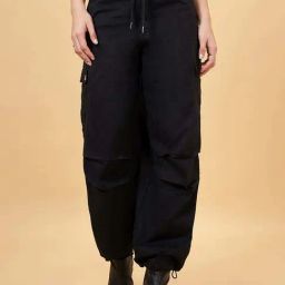 SF Jeans by Pantaloons Jet Black Cotton Plain Joggers-image-47