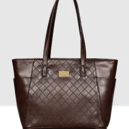 Esbeda Dark Brown Textured Medium Tote Handbag-image-18