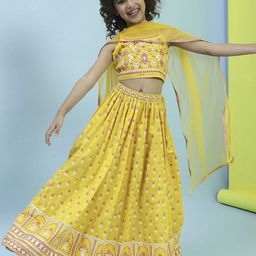 Biba Girls Embroidered Cotton Lehenga & Blouse With Dupatta-picture-36