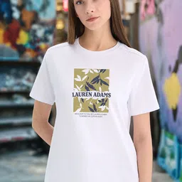 LAUREN ADAMS Women Graphic Printed Round Neck Pure Cotton T-shirt-image-96