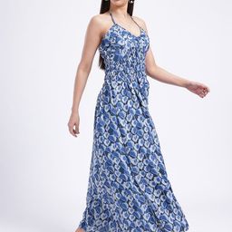 glitchez Whimsical Wardrobe Smocked Halter Neck Printed Maxi Dress-image-23