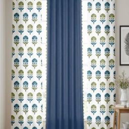 Urban Space Blue Cotton Classic Curtains for Door - Set of 3-10
