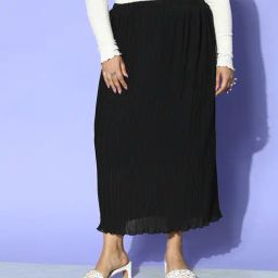 CURVE BY KASSUALLY Black Pleated Midi Skirt-29