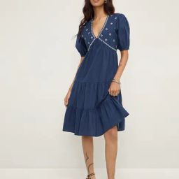 Bombay Paisley by Westside Navy Embroidered Cotton A-Line Dress-picture-25