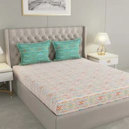 Raymond Home Red & Green Cotton 156 TC Queen Bedsheet with 2 Pillow Covers-picture-22