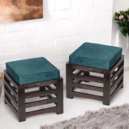 Ikiriya Houston Turquoise Sheesham Wood Contemporary Stools in Dark Mahogany Finish-picture-25