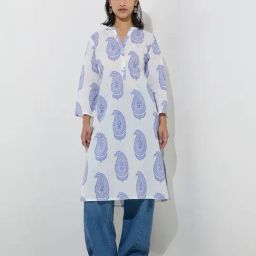 Utsa by Westside Blue Paisley Printed Cotton Straight Kurta-22