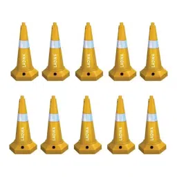 Ladwa 750 mm 5 Kg Heavy Base With Reflective tape Yellow Road Safety Cone Without Topple (Set of 10)-3