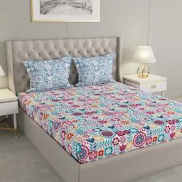 Raymond Home Yellow & Red Cotton 146 TC Queen Bedsheet with 2 Pillow Covers-image-68