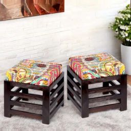 Ikiriya Houston Multicolor Sheesham Wood Bohemian Stools in Dark Mahogany Finish-image-58