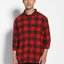 American Eagle Red Regular Fit Checks Shirt-picture-12