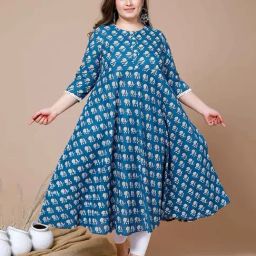 Miravan Blue Floral Print Plus Size Anarkali Kurta-image-32