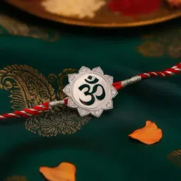 Ornate Jewels 925 Silver Rhodium Plated American Diamond Om Thread for Brother with Roli Chawal-image-102