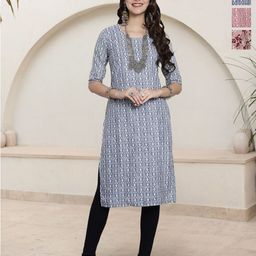 HERE&NOW Selection Of 3 Ethnic Motifs Printed Round Neck Straight Kurta-image-55