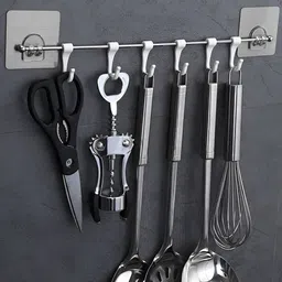 HOKIPO Silver Toned & White Wall Adhesive Hook-50