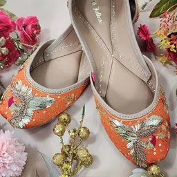 Fulkari Women Embellished Leather Ethnic Mojaris Flats with Ethnic Embellished-19