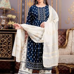 BAESD Floral Printed Notch Neck A-Line Kurta With Trousers & Palazzos-picture-58