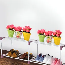 Decent Hut Maroon & Silver Toned 4 Shelves Shoe Rack-54