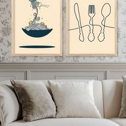 Kotart Brown & Navy Blue 2 Pieces Restaurant Wooden Painting Wall Art-picture-16