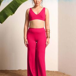 EROTISSCH Pink V-Neck Sleeveless Top With Trousers-image-60